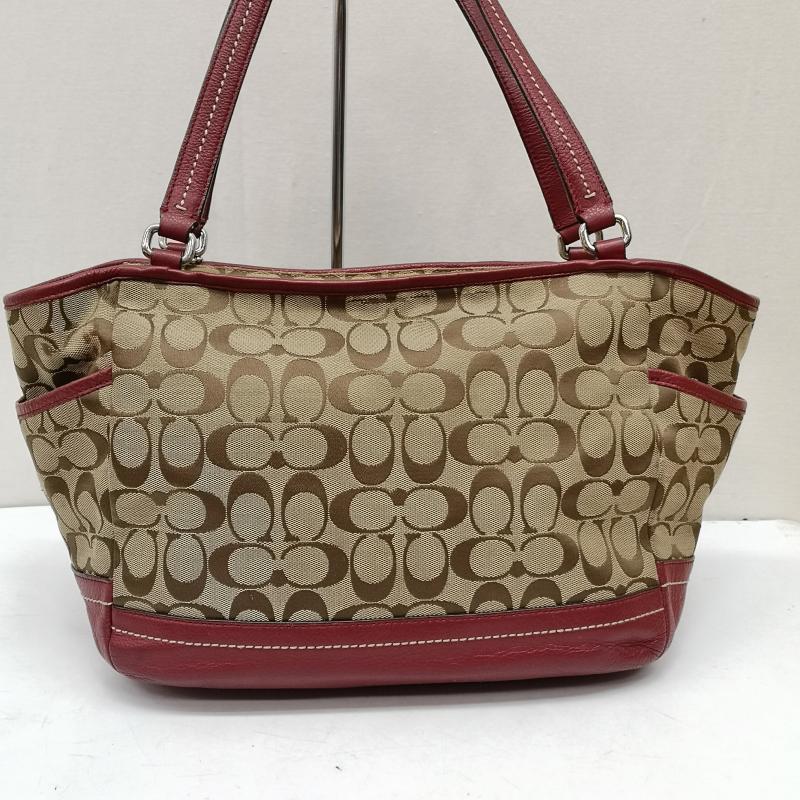 コーチ COACH トートバッグ トートバッグ F23297 パーク シグネチャー キャリーオール トート バッグ - ベージュ / ベージュ / beige X 赤 / レッド / red レディース USED 古着 中古 50168093