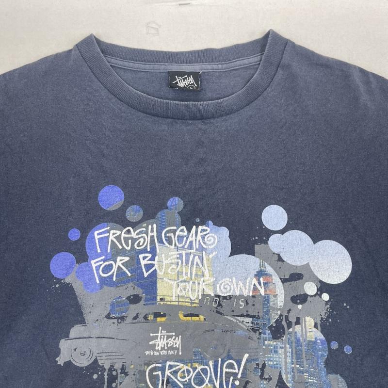 ステューシー STUSSY Tシャツ 半袖 00s メキシコ製 FRESH GEAR FOR BUSTIN YOUR OWN GROOVE Tシャツ L 紺 / ネイビー / navy メンズ USED 古着 中古 50168105