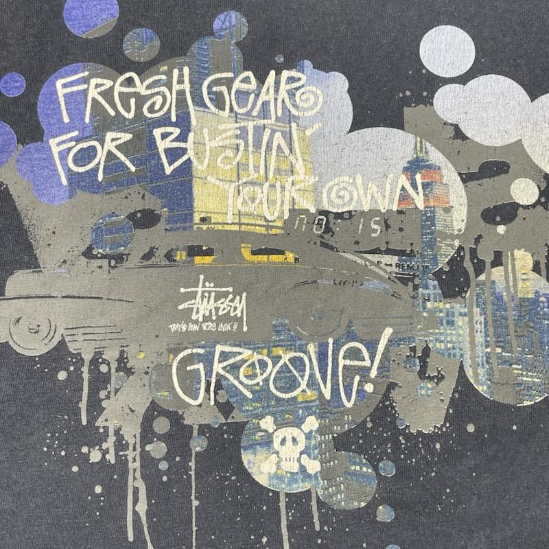 ステューシー STUSSY Tシャツ 半袖 00s メキシコ製 FRESH GEAR FOR BUSTIN YOUR OWN GROOVE Tシャツ L 紺 / ネイビー / navy メンズ USED 古着 中古 50168105