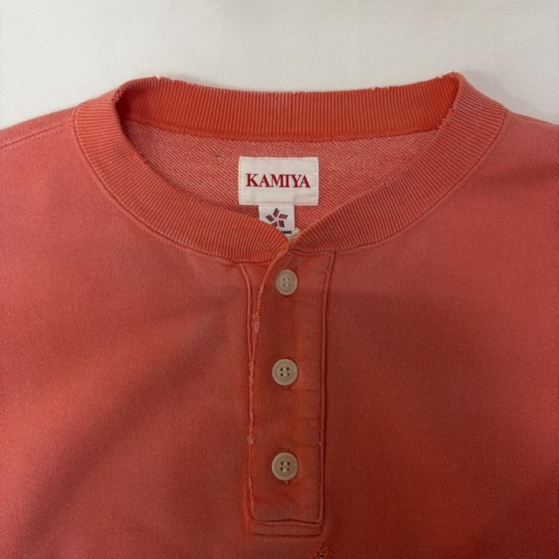 古着 USED トレーナー 長袖 KAMIYA カミヤ 25AW Distressed Henry Neck Sweatshirt ORANGE M エイジング加工 XL ダメージ加工 橙 / オレンジ / orange メンズ USED 古着 中古 50168114