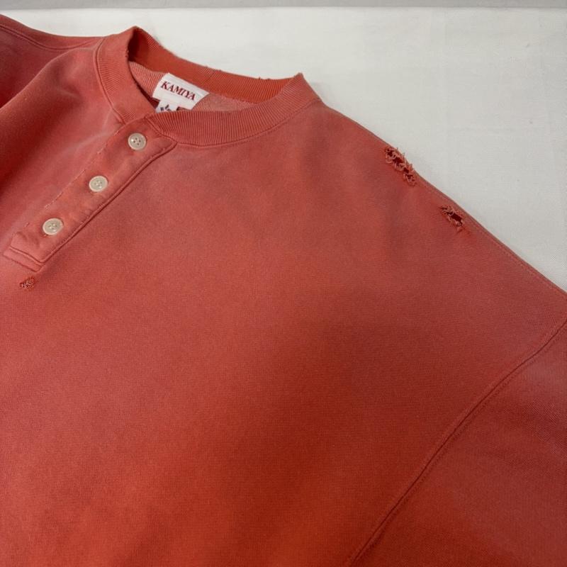 古着 USED トレーナー 長袖 KAMIYA カミヤ 25AW Distressed Henry Neck Sweatshirt ORANGE M エイジング加工 XL ダメージ加工 橙 / オレンジ / orange メンズ USED 古着 中古 50168114
