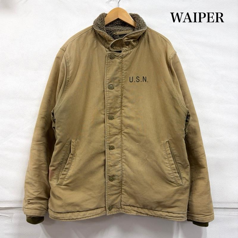 ミリタリー ミリタリー ジャケット、上着 ジャンパー、ブルゾン WAIPER ワイパー U.S.N. ステンシル ロゴ プリント N-1 デッキジャケット ボア ヴィンテージ 19WP02 46 ワンポイント X ロゴ、文字 X プリント ベージュ / ベージュ / beige X カーキ / カーキ / khaki メンズ USED 古着 中古 50168120