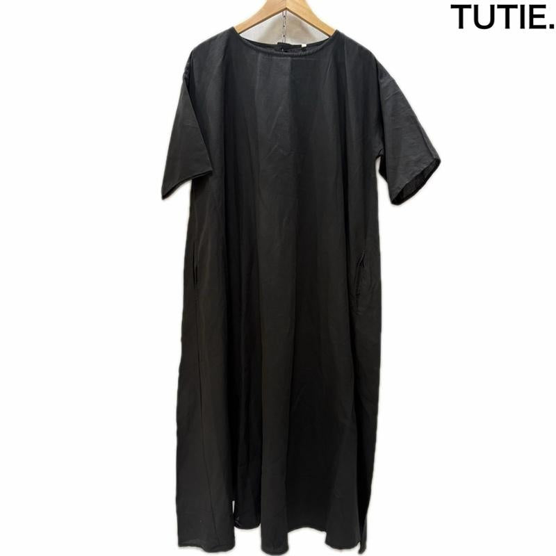 古着 USED ワンピース ロングスカート TUTIE ツチエ リネン混 Aライン ふんわりコットンリネンワンピース black 0625at63705 - 無地 黒 / ブラック / black レディース USED 古着 中古 50168129