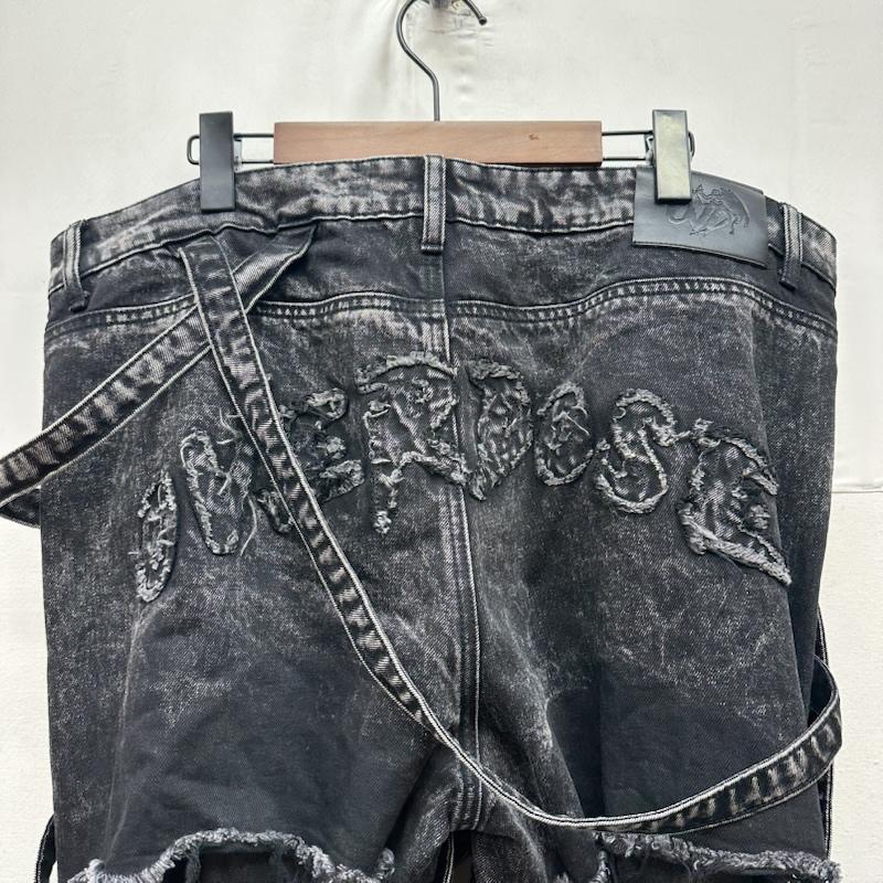 古着 USED パンツ デニム、ジーンズ whathappenedtogod Venim 2.0 Denim フリンジ デニム ロング パンツ 38インチ 黒 / ブラック / black メンズ USED 古着 中古 50168130