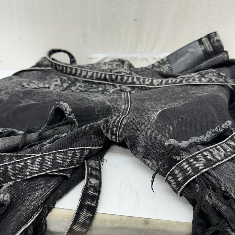 古着 USED パンツ デニム、ジーンズ whathappenedtogod Venim 2.0 Denim フリンジ デニム ロング パンツ 38インチ 黒 / ブラック / black メンズ USED 古着 中古 50168130