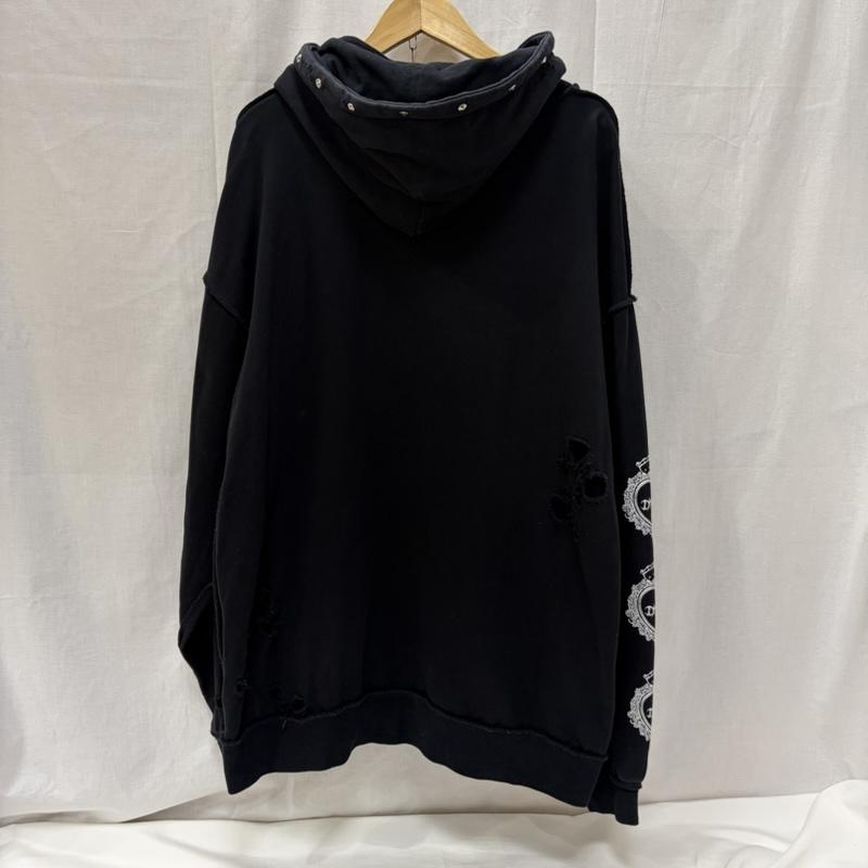 古着 USED パーカー 長袖 DimMoire ディムモアール クラッシュBIG HOODIE black FREE ユニセックス ロゴプリント ハート クロス 十字 FREE プリント X ロゴ、文字 X ダメージ加工 黒 / ブラック / black X 白 / ホワイト / white メンズ USED 古着 中古 50168131