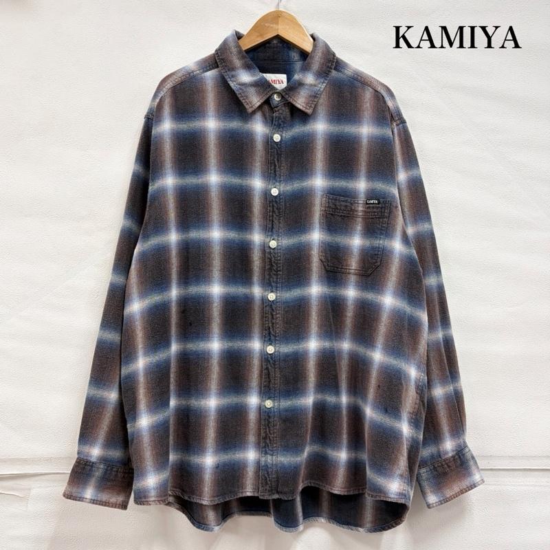 ミハラヤスヒロ MIHARAYASUHIRO シャツ、ブラウス 長袖 KAMIYA カミヤ 25SS ブリーチド チェック ネルシャツ G14SH058 ダメージ加工 オンブレ 日本製 M チェック 青 / ブルー / blue X 紺 / ネイビー / navy X 茶 / ブラウン / brown メンズ USED 古着 中古 50168134