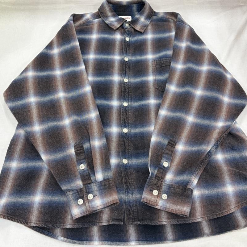 ミハラヤスヒロ MIHARAYASUHIRO シャツ、ブラウス 長袖 KAMIYA カミヤ 25SS ブリーチド チェック ネルシャツ G14SH058 ダメージ加工 オンブレ 日本製 M チェック 青 / ブルー / blue X 紺 / ネイビー / navy X 茶 / ブラウン / brown メンズ USED 古着 中古 50168134