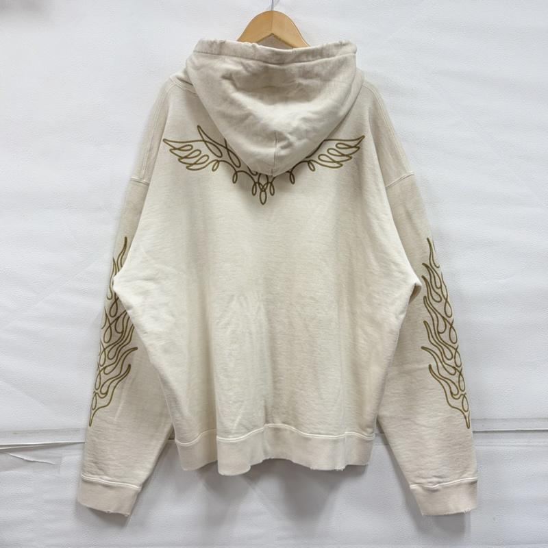 ミハラヤスヒロ MIHARAYASUHIRO パーカー 長袖 KAMIYA カミヤ 24AW ロープ ブリーチ ジップアップ フーディー パーカー フェード ファイヤーパターン G13HD060 日本製 M プリント X ダメージ加工 アイボリー / アイボリー / X 黄 / イエロー / yellow X 黒 / ブラック / black メンズ USED 古着 中古 50168137