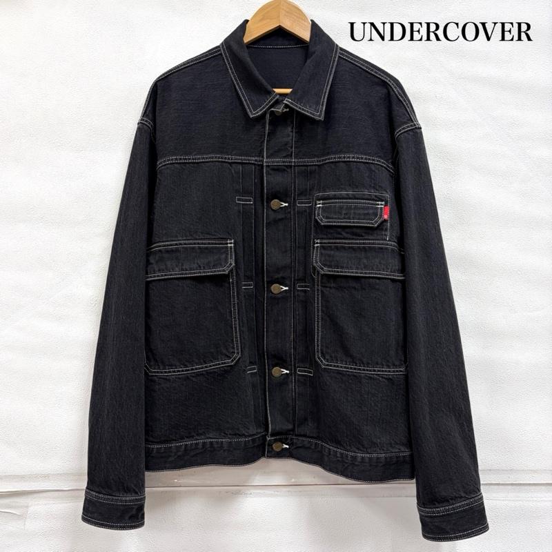 アンダーカバー UNDERCOVER ジャケット、上着 ジャケット、ブレザー 21SS オーバーサイズ デニムジャケット Gジャン ステッチ カバーオール UC1A4208 ヴィンテージ加工 日本製 2 無地 黒 / ブラック / black X 白 / ホワイト / white メンズ USED 古着 中古 50168141