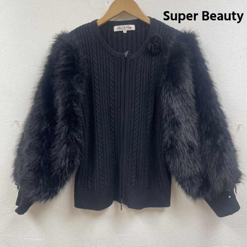 古着 USED コート 毛皮、ファー Super Beauty フェイクファー デザイン ジップアップ ニット ジャケット 42 黒 / ブラック / black レディース USED 古着 中古 50168144