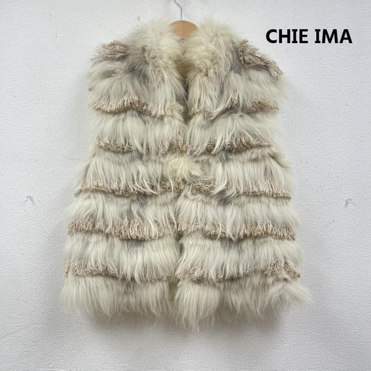 古着 USED ベスト ベスト CHIE IMA カジュアル 毛皮 フリル ファー ベスト アウター 42 ベージュ / ベージュ / beige レディース USED 古着 中古 50168147