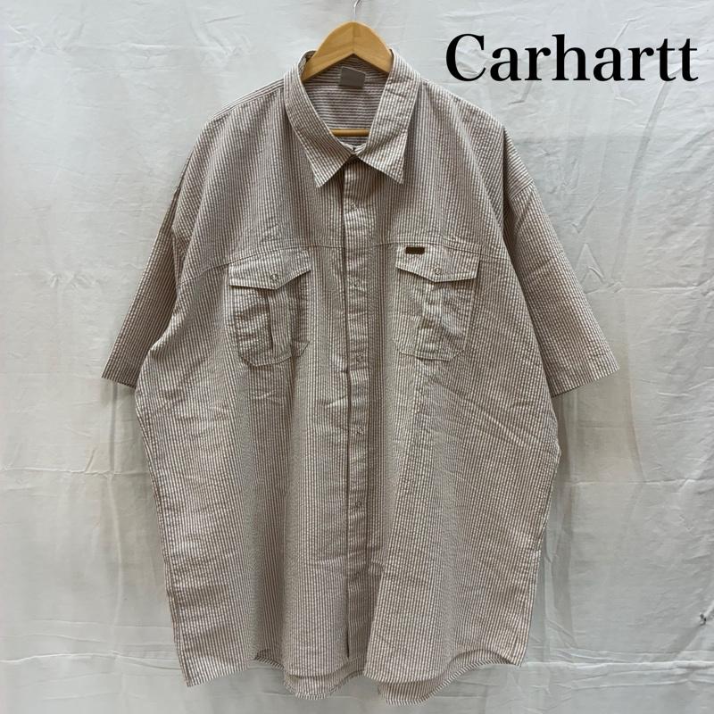 カーハート Carhartt シャツ、ブラウス 半袖 ストライプ シアサッカー フラップポケット スナップ ボタン シャツ ビッグサイズ 4XL - メンズ USED 古着 中古 50168154