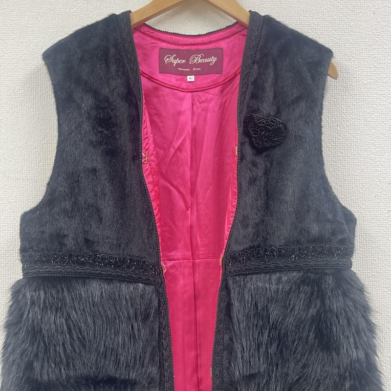 古着 USED コート 毛皮、ファー Super Beauty 起毛素材 切替 ロング ジレ ファー アウター 42 黒 / ブラック / black レディース USED 古着 中古 50168157