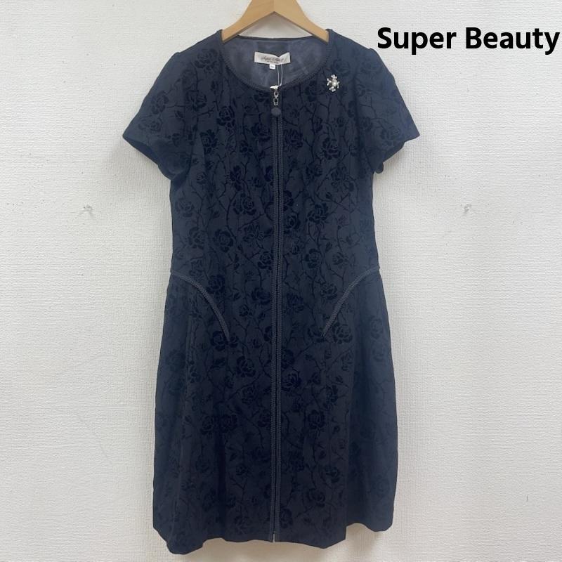 古着 USED ワンピース ロングスカート Super Beauty バラ柄 フロッキー プリント フロントジップ 半袖 ワンピース 40 黒 / ブラック / black レディース USED 古着 中古 50168158