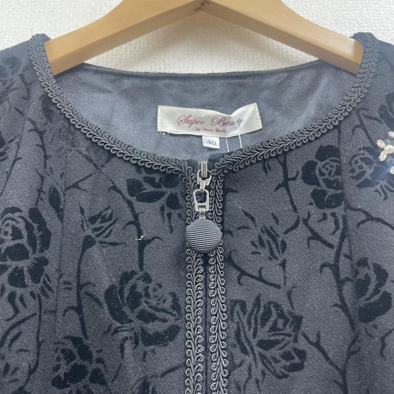 古着 USED ワンピース ロングスカート Super Beauty バラ柄 フロッキー プリント フロントジップ 半袖 ワンピース 40 黒 / ブラック / black レディース USED 古着 中古 50168158