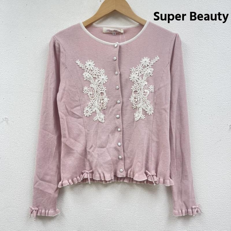 古着 USED カーディガン 長袖 Super Beauty 花柄 レース 長袖 リブニット カーディガン 42 桃 / ピンク / pink レディース USED 古着 中古 50168160