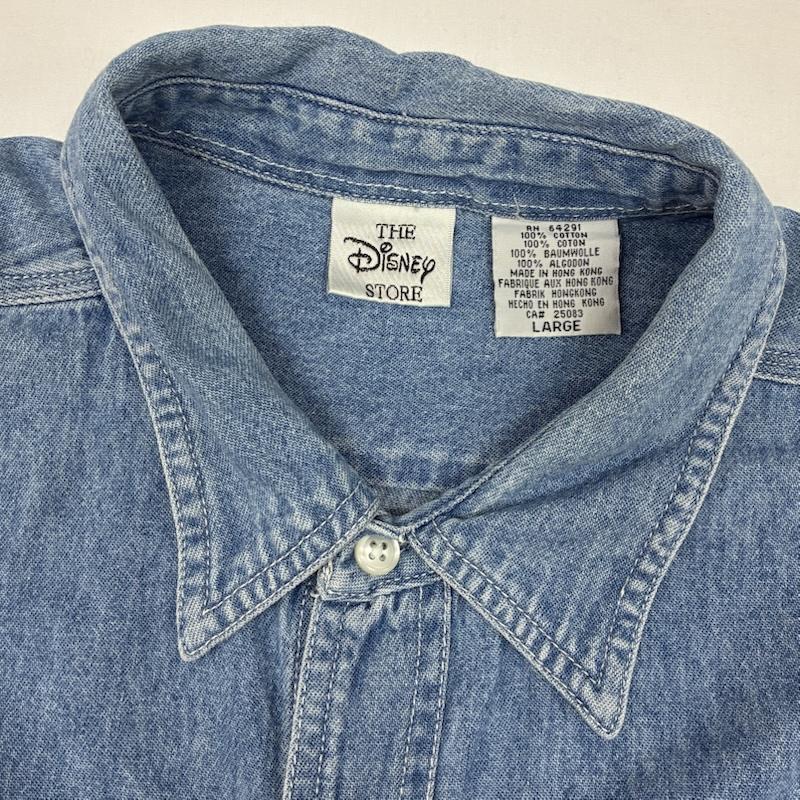 ヴィンテージ VINTAGE シャツ、ブラウス 半袖 The Disney Store 90s ディズニー キャラクター バック 刺繍 デニム シャツ L メンズ USED 古着 中古 50168163
