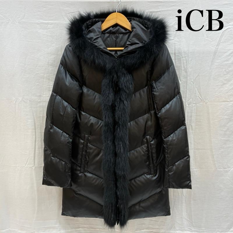 アイシービー ICB ジャケット、上着 ダウンジャケット ブルー フォックス リアル ファー リバーシブル フーデッド ダウン ジャケット コート オンワード樫山 - レディース USED 古着 中古 50168166
