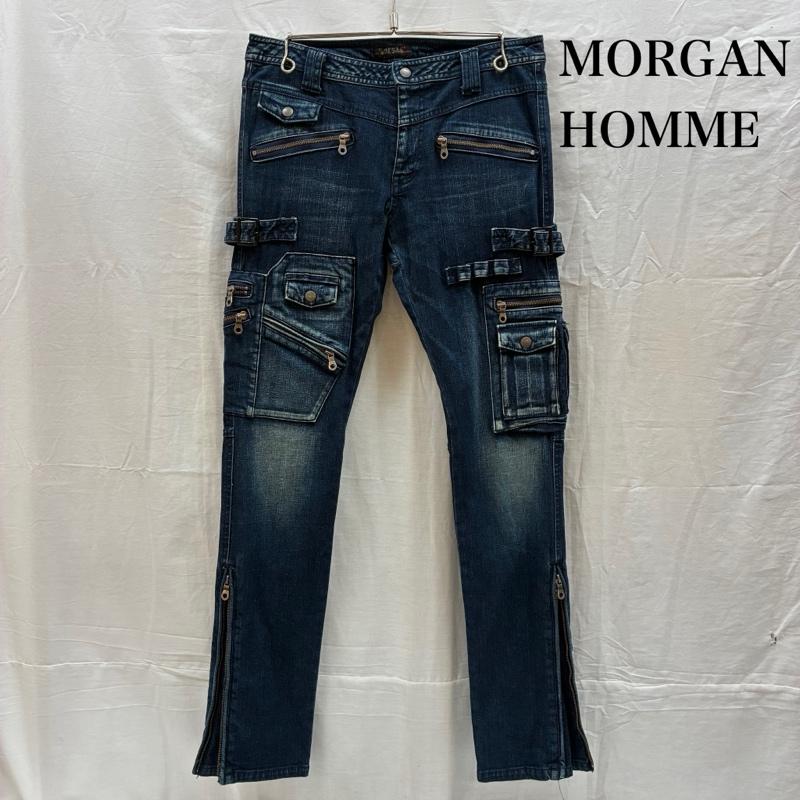 モルガンオム MORGAN HOMME パンツ デニム、ジーンズ 00s ARCHIVE ジップ ギミック マルチ カーゴ ポケット ウォッシュド デニムパンツ Y2K アーカイブ L メンズ USED 古着 中古 50168179