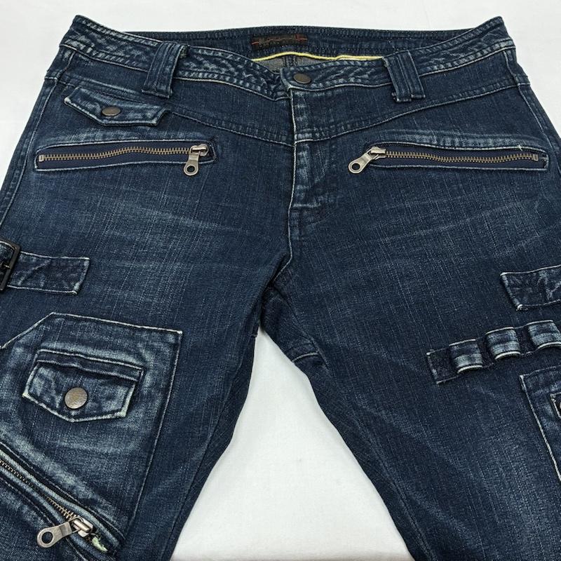 モルガンオム MORGAN HOMME パンツ デニム、ジーンズ 00s ARCHIVE ジップ ギミック マルチ カーゴ ポケット ウォッシュド デニムパンツ Y2K アーカイブ L メンズ USED 古着 中古 50168179