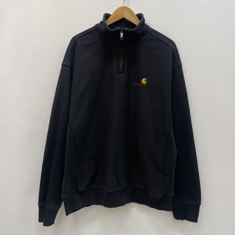 カーハート ダブリューアイピー Carhartt WIP トレーナー 長袖 ハーフ ジップ アメリカン スクリプト スウェット シャツ ワンポイント 刺繍 ロゴ L 黒 / ブラック / black メンズ USED 古着 中古 50168183
