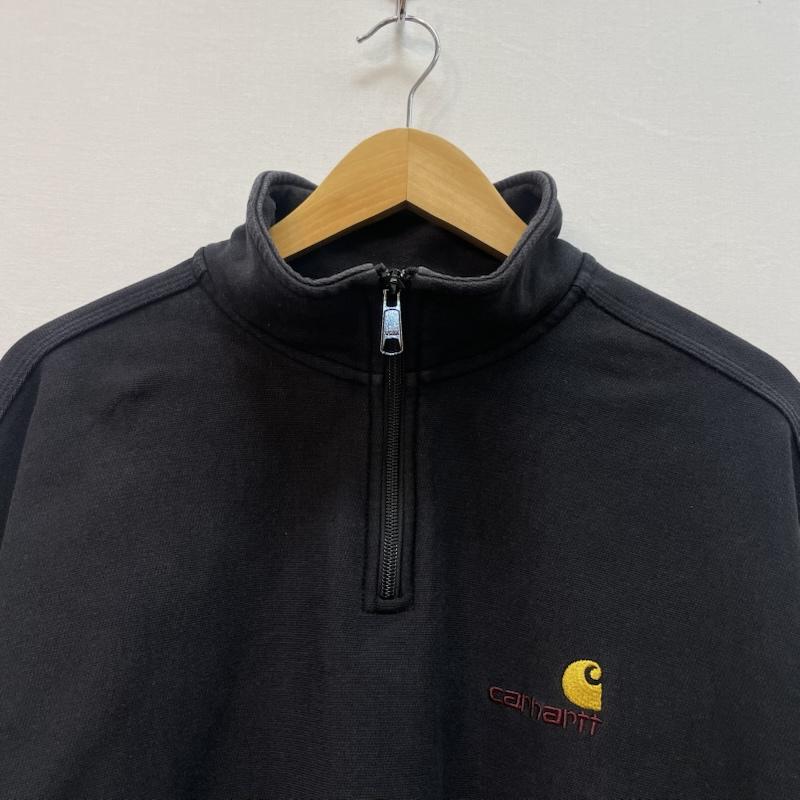 カーハート ダブリューアイピー Carhartt WIP トレーナー 長袖 ハーフ ジップ アメリカン スクリプト スウェット シャツ ワンポイント 刺繍 ロゴ L 黒 / ブラック / black メンズ USED 古着 中古 50168183