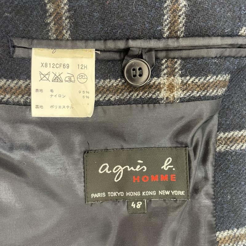 アニエス・ベー agnes b. ジャケット、上着 ジャケット、ブレザー テーラード ジャケット ウール チェック柄 48 紺 / ネイビー / navy X 茶 / ブラウン / brown メンズ USED 古着 中古 50168198