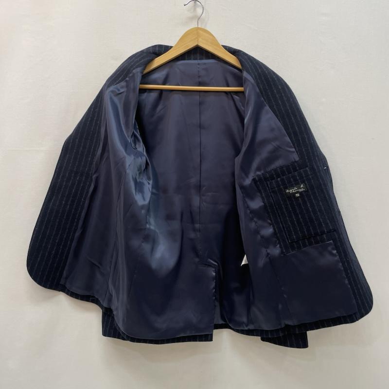 アニエス・ベー agnes b. ジャケット、上着 ジャケット、ブレザー テーラード ジャケット ウール ピン ストライプ 柄 2 紺 / ネイビー / navy X 白 / ホワイト / white メンズ USED 古着 中古 50168199