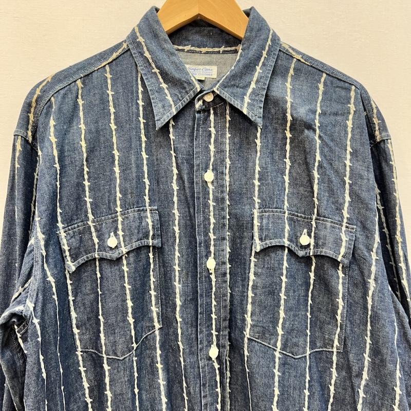シュガーケーン SUGAR CANE シャツ、ブラウス 長袖 有刺鉄線柄 デニム ワークシャツ M21322 M品番 L インディゴ / インディゴ / Indigo メンズ USED 古着 中古 50168202