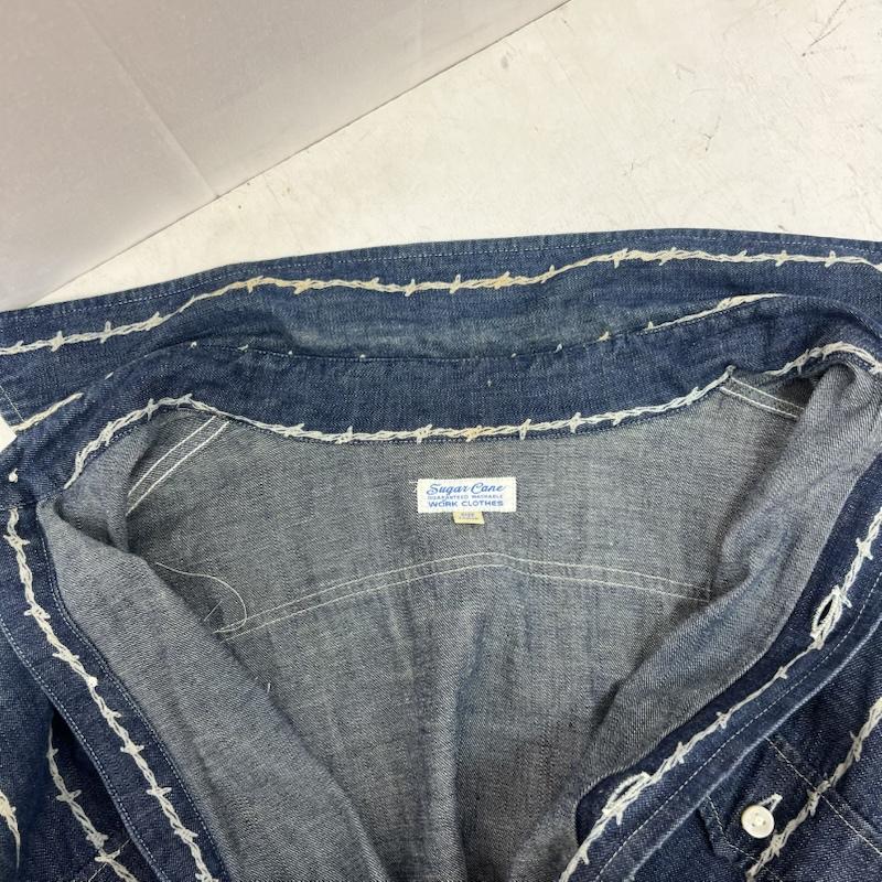 シュガーケーン SUGAR CANE シャツ、ブラウス 長袖 有刺鉄線柄 デニム ワークシャツ M21322 M品番 L インディゴ / インディゴ / Indigo メンズ USED 古着 中古 50168202