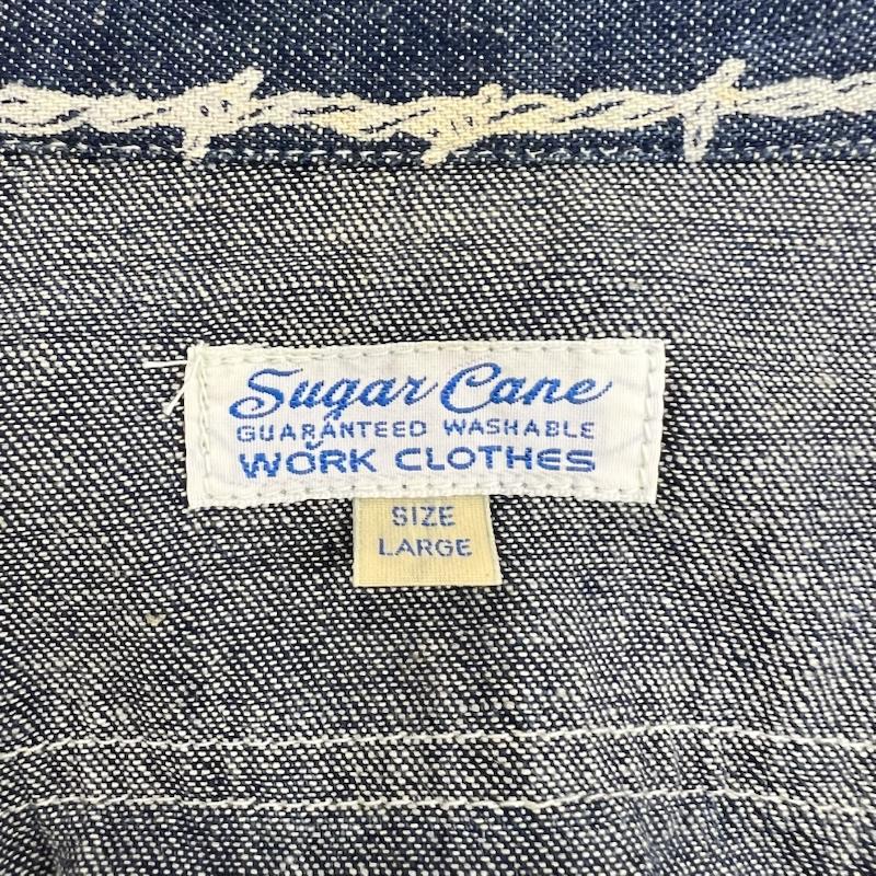 シュガーケーン SUGAR CANE シャツ、ブラウス 長袖 有刺鉄線柄 デニム ワークシャツ M21322 M品番 L インディゴ / インディゴ / Indigo メンズ USED 古着 中古 50168202