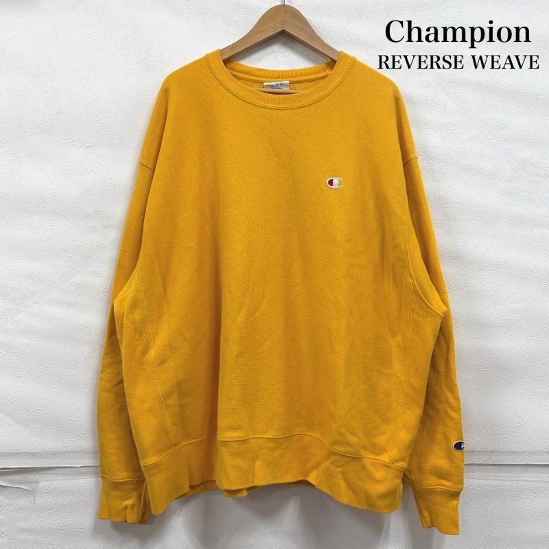 チャンピオン Champion トレーナー 長袖 REVERSEWEAVE リバースウィーブ スウェット プルオーバー トレーナー ロゴ 刺繍 XXL ワンポイント X ロゴ、文字 X 刺繍 黄 / イエロー / yellow メンズ USED 古着 中古 50168217