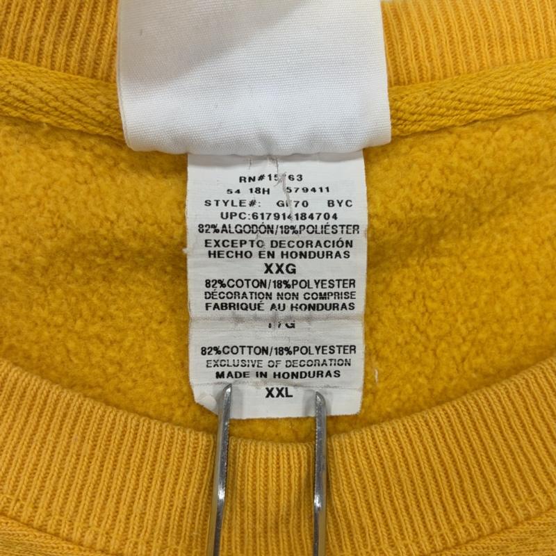 チャンピオン Champion トレーナー 長袖 REVERSEWEAVE リバースウィーブ スウェット プルオーバー トレーナー ロゴ 刺繍 XXL ワンポイント X ロゴ、文字 X 刺繍 黄 / イエロー / yellow メンズ USED 古着 中古 50168217