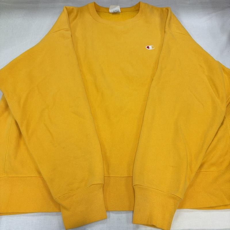 チャンピオン Champion トレーナー 長袖 REVERSEWEAVE リバースウィーブ スウェット プルオーバー トレーナー ロゴ 刺繍 XXL ワンポイント X ロゴ、文字 X 刺繍 黄 / イエロー / yellow メンズ USED 古着 中古 50168217