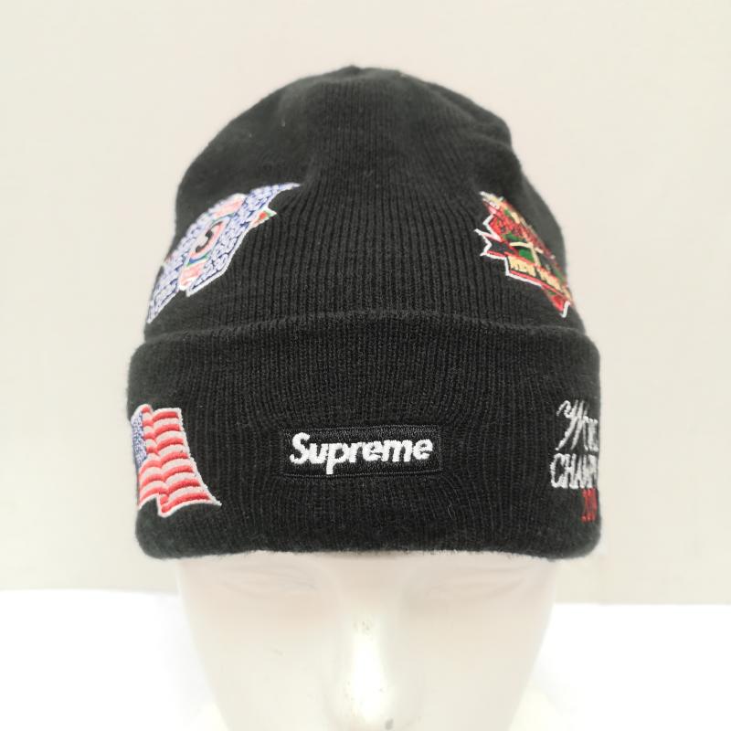 シュプリーム Supreme 帽子 ニット帽 New Era 19FW Championship Beanie チャンピオンシップ ビーニー WORLD CHAMPS ワッペン 黒 / ブラック / black メンズ USED 古着 中古 50168222