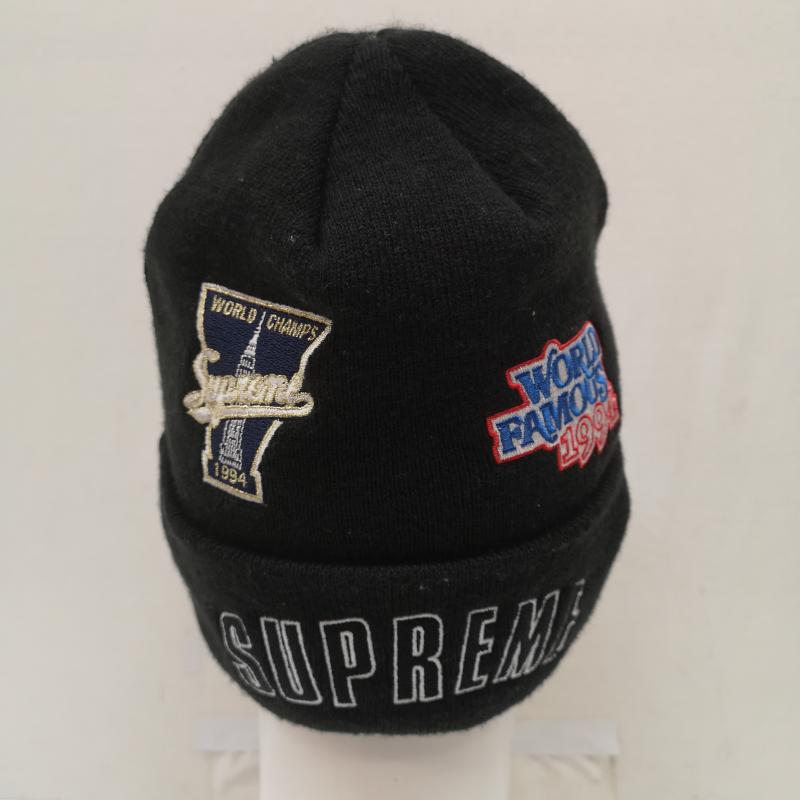 シュプリーム Supreme 帽子 ニット帽 New Era 19FW Championship Beanie チャンピオンシップ ビーニー WORLD CHAMPS ワッペン 黒 / ブラック / black メンズ USED 古着 中古 50168222