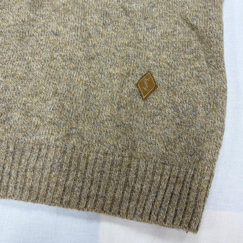 イヴサンローラン Yves Saint Laurent ニット、セーター 長袖 90s クルーネック ウール ニット セーター ロゴ 刺繍 イタリア製 ヴィンテージ - ワンポイント X ロゴ、文字 X 刺繍 ベージュ / ベージュ / beige X 茶 / ブラウン / brown メンズ USED 古着 中古 50168230