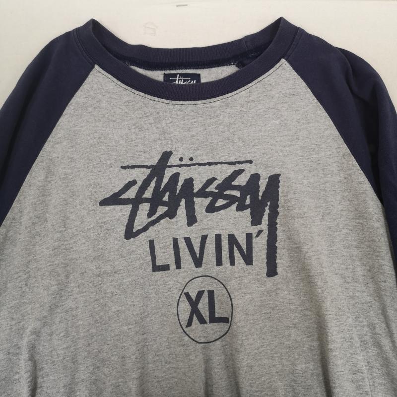 ステューシー STUSSY Tシャツ 半袖 90s 紺タグ ヴィンテージ シャドーロゴ ラグラン Tシャツ L 灰 / グレー / gray メンズ USED 古着 中古 50168281