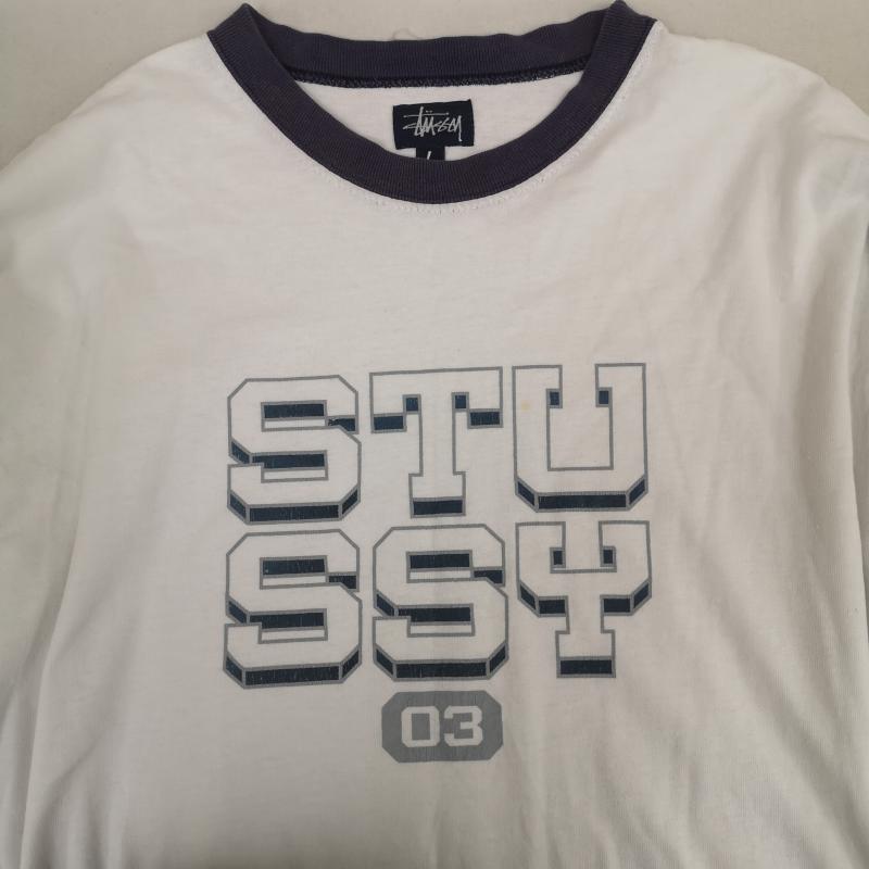 ステューシー STUSSY Tシャツ 長袖 90s USA製 紺タグ ロゴ プリント Tシャツ ロンT L 白 / ホワイト / white メンズ USED 古着 中古 50168289
