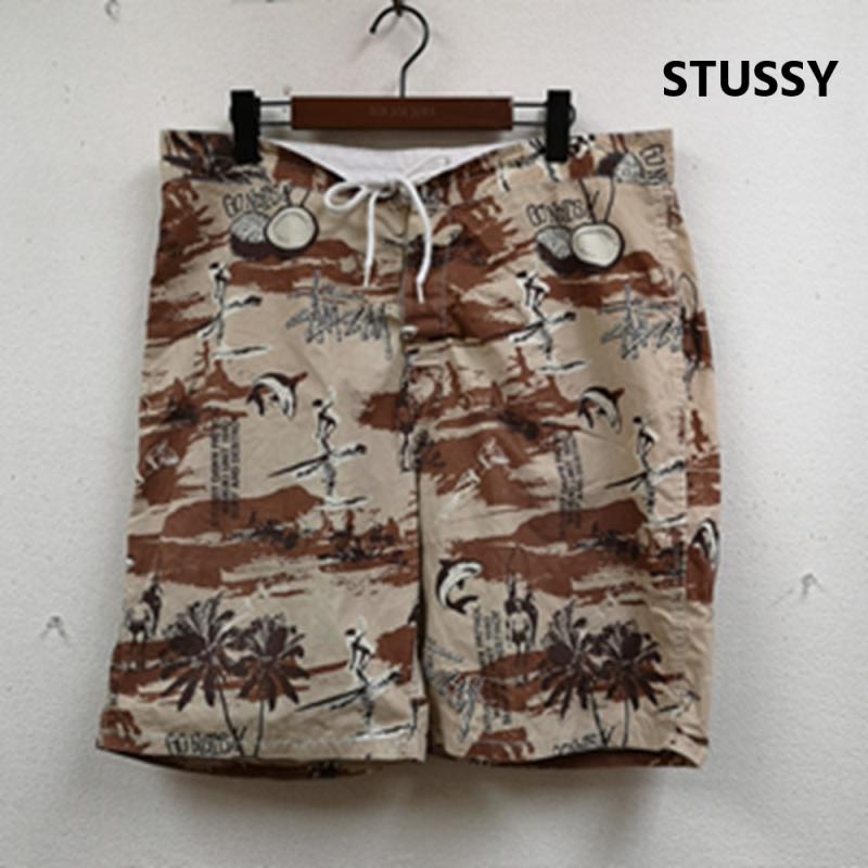 ステューシー STUSSY パンツ ショートパンツ 総柄 ハーフパンツ イージー ショート パンツ 36インチ 茶 / ブラウン / brown メンズ USED 古着 中古 50168300