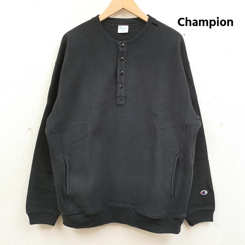 チャンピオン Champion トレーナー 長袖 リバースウィーブ ヘンリーネック トレーナー スウェット L 黒 / ブラック / black メンズ USED 古着 中古 50168304
