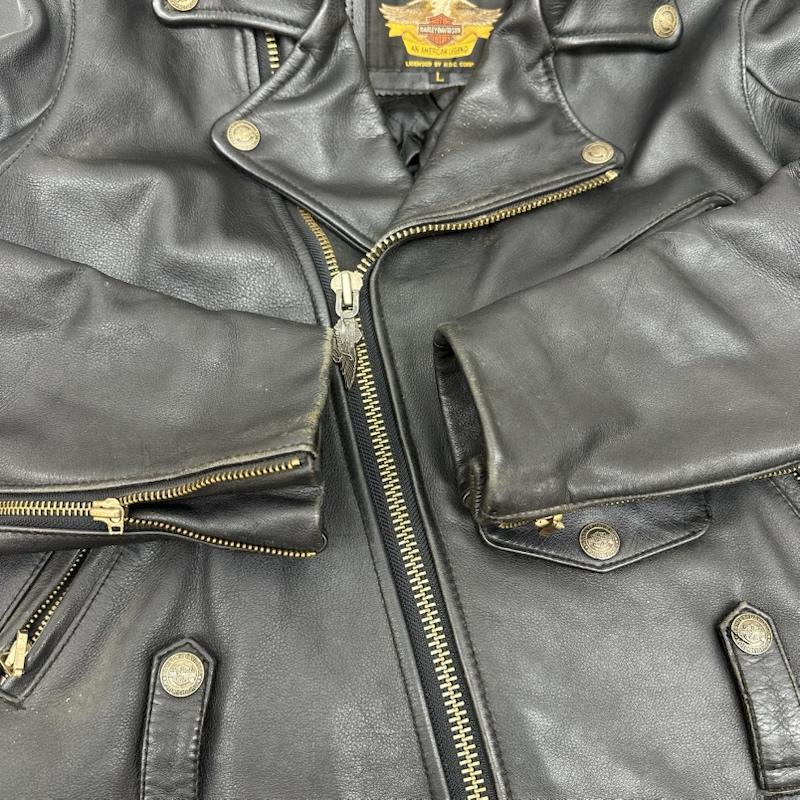 ハーレーダビッドソン Harley-Davidson ジャケット、上着 ライダース ダブル ライダース レザー ジャケット L 黒 / ブラック / black メンズ USED 古着 中古 50168332