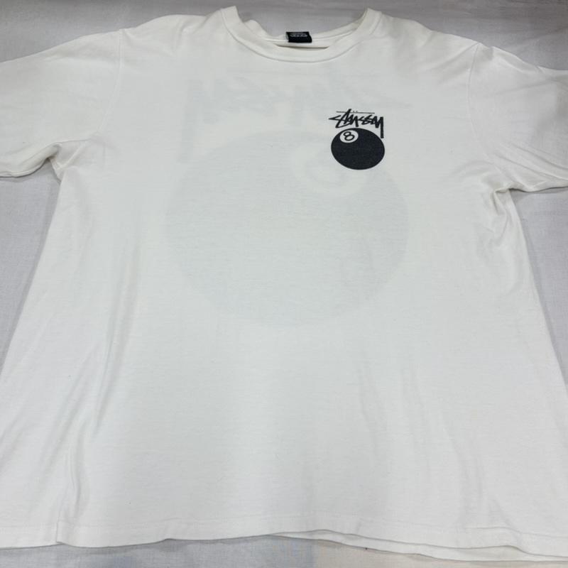 ステューシー STUSSY Tシャツ 半袖 8ボール グラフィック ロゴ 両面プリント 半袖 Tシャツ フェード L ロゴ、文字 X プリント 白 / ホワイト / white X 黒 / ブラック / black メンズ USED 古着 中古 50168404