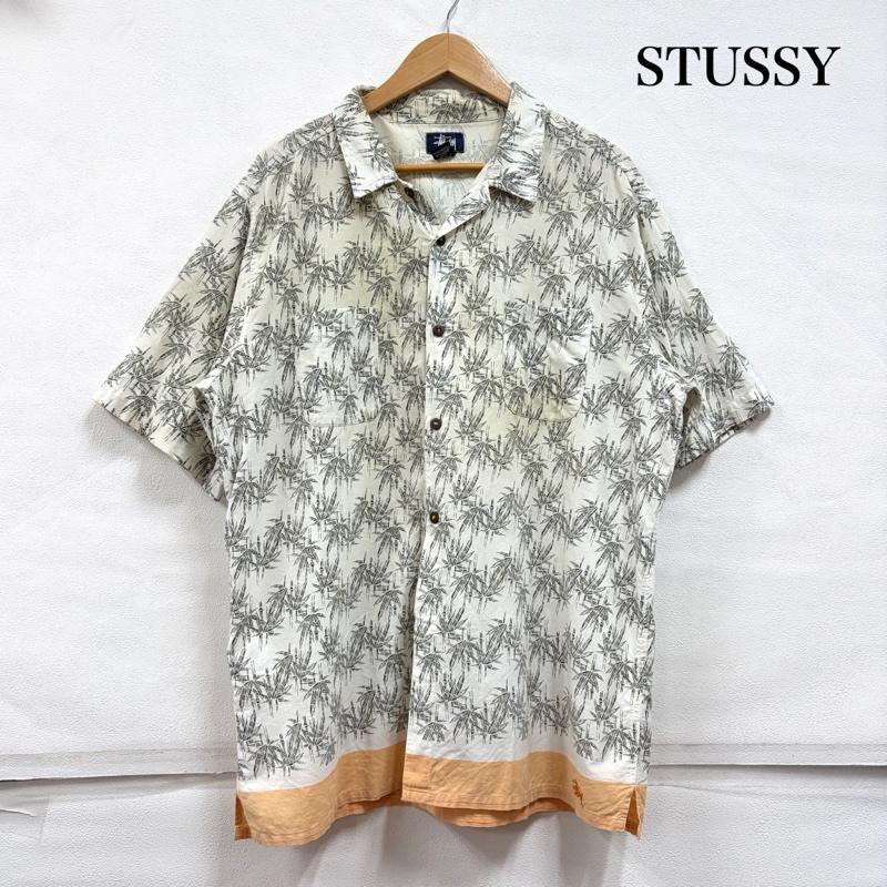 ステューシー STUSSY シャツ、ブラウス 半袖 90s OLD バンブー柄 半袖 アロハシャツ ロゴ 刺繍 オープンカラー フェード XL 総柄 X プリント X ロゴ、文字 X 刺繍 白 / ホワイト / white X 黒 / ブラック / black X 橙 / オレンジ / orange メンズ USED 古着 中古 50168408