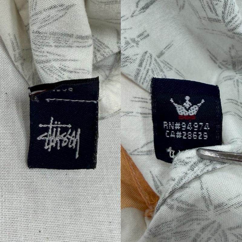 ステューシー STUSSY シャツ、ブラウス 半袖 90s OLD バンブー柄 半袖 アロハシャツ ロゴ 刺繍 オープンカラー フェード XL 総柄 X プリント X ロゴ、文字 X 刺繍 白 / ホワイト / white X 黒 / ブラック / black X 橙 / オレンジ / orange メンズ USED 古着 中古 50168408