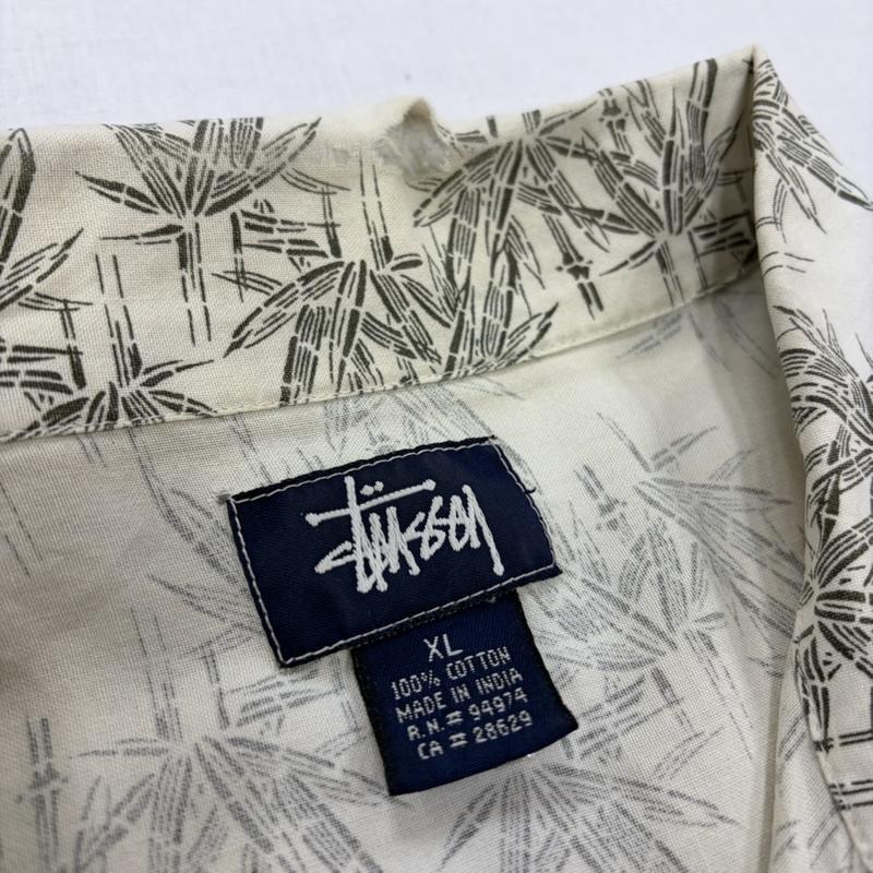 ステューシー STUSSY シャツ、ブラウス 半袖 90s OLD バンブー柄 半袖 アロハシャツ ロゴ 刺繍 オープンカラー フェード XL 総柄 X プリント X ロゴ、文字 X 刺繍 白 / ホワイト / white X 黒 / ブラック / black X 橙 / オレンジ / orange メンズ USED 古着 中古 50168408