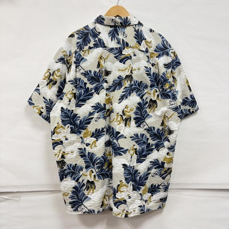 ステューシー STUSSY シャツ、ブラウス 半袖 90s OLD USA製 半袖 アロハシャツ オープンカラー ハワイアン リーフ 総柄 プリント 紺タグ XL 総柄 X プリント ベージュ / ベージュ / beige X 紺 / ネイビー / navy X 白 / ホワイト / white メンズ USED 古着 中古 50168416