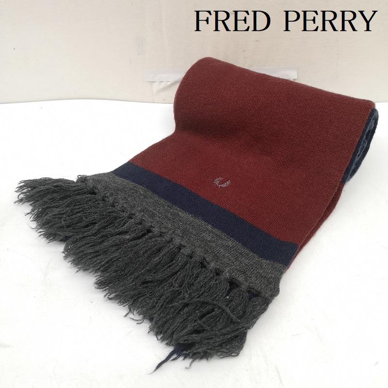 フレッドペリー FRED PERRY マフラー マフラー ローレル 刺繍ロゴ フリンジ付き マフラー えんじ / ワインレッド / dark red メンズ USED 古着 中古 50168438