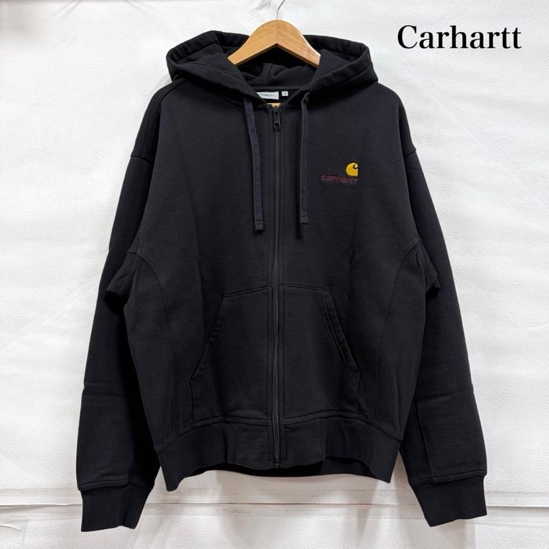 カーハート ダブリューアイピー Carhartt WIP パーカー 長袖 フーデッド アメリカン スクリプト ジップアップ スウェット パーカー ロゴ 刺繍 裏起毛 M ワンポイント X ロゴ、文字 X 刺繍 黒 / ブラック / black X 金 / ゴールド / gold color X えんじ / ワインレッド / dark red メンズ USED 古着 中古 50168462